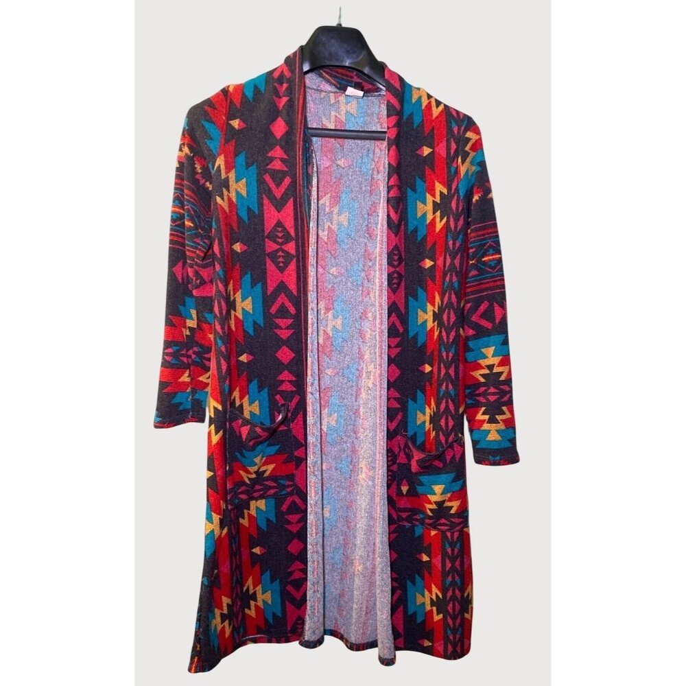 Vintage-Inspired Tribal Print Long Cardigan Duster Yahada Size M Western Cowboy
